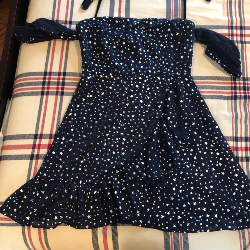 About Us navy blue dress with metallic stars